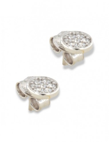 Orecchini Oro Bianco Piastra Tonda Zirconi Bianchi [cf004e24]