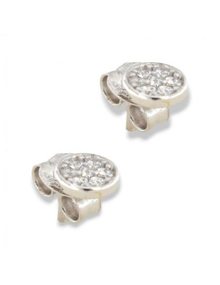Orecchini Oro Bianco Piastra Tonda Zirconi Bianchi [cf004e24]