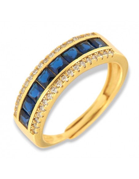 Anello Argento Dorato Riviera 8 Zirconi Blu [96a0d77a]