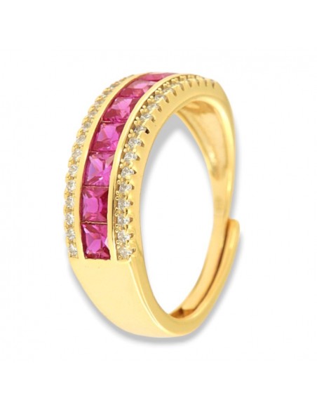 Anello Argento Dorato Riviera 8 Zirconi Viola [e8984dec]