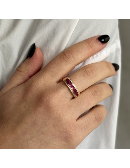 Anello Argento Dorato Riviera 8 Zirconi Viola [a611ce7f]
