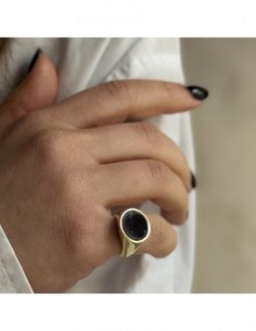 Anello Argento Dorato Scudo Tondo Onice Nera [e238c3d0] 2