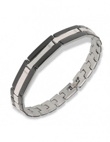Bracciale Acciaio Piastre Unite Bordi Neri [50994a95]