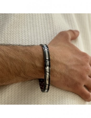 Bracciale Acciaio Piastre Unite Bordi Neri [5402d449]