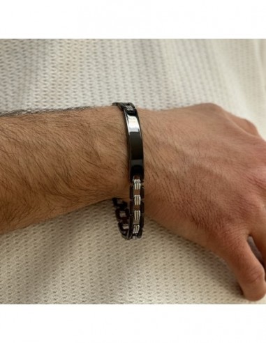 Bracciale Acciaio Piastra Centrale Nero [d3ae0c48]