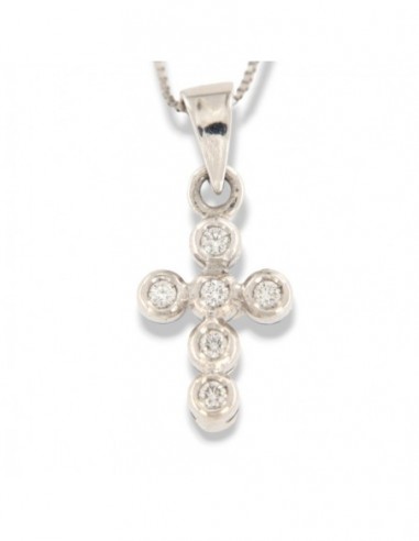 Ciondolo Oro Bianco Croce 6 Diamanti 0,065 [bd640559]