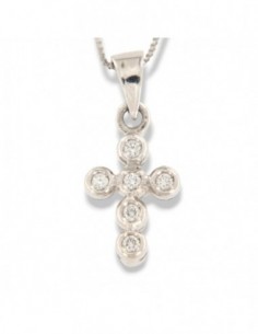 Ciondolo Oro Bianco Croce 6 Diamanti 0,065 [bd640559] 2