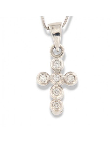 Ciondolo Oro Bianco Croce 6 Diamanti 0,065 [b11956b4]