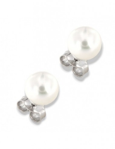 Orecchini Oro Bianco Perle Lisce Bianche 7,50MM [b07fd831]