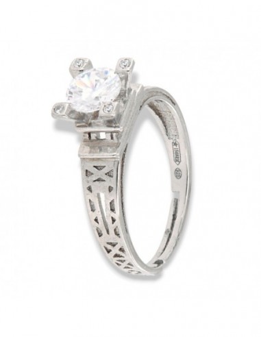 Anello Argento Rodiato Solitario Zircone Centrale 6mm E laterali [ee36d3d6]