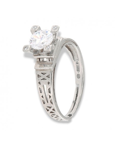 Anello Argento Rodiato Solitario Zircone Centrale 6mm E laterali [ee36d3d6]