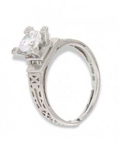 Anello Argento Rodiato Solitario Zircone Centrale 6mm E laterali [ede7d2d6]