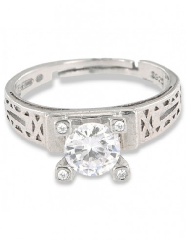 Anello Argento Rodiato Solitario Zircone Centrale 6mm E laterali [5faa54cc]