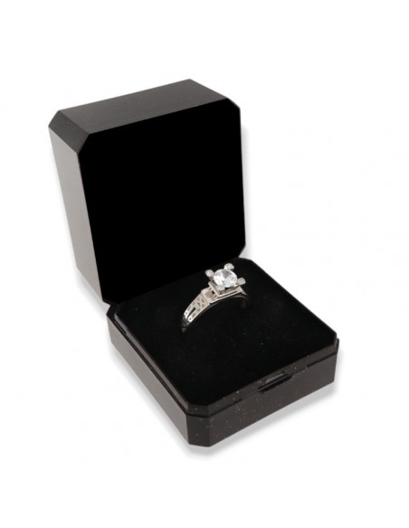 Anello Argento Rodiato Solitario Zircone Centrale 6mm E laterali [868c17c1]