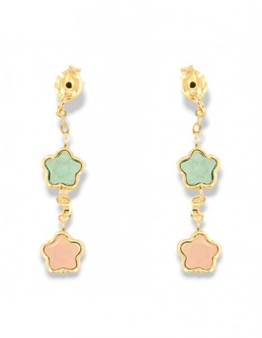 Orecchini Oro Giallo Fiore Pendente Con Quarzo Rosa E Topazio Celeste [1bf43761]
