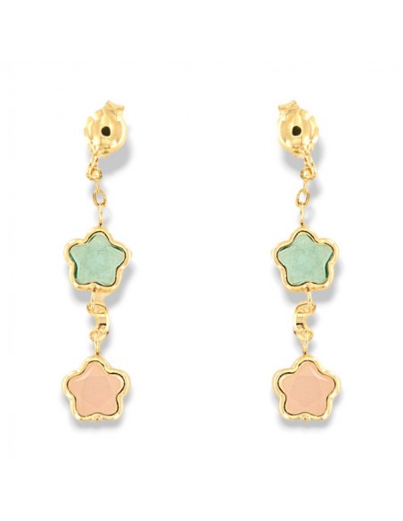 Orecchini Oro Giallo Fiore Pendente Con Quarzo Rosa E Topazio Celeste [1bf43761]