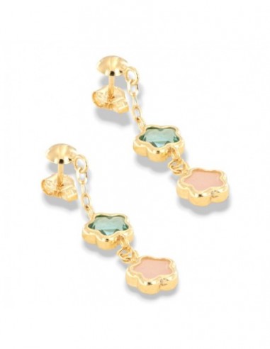 Orecchini Oro Giallo Fiore Pendente Con Quarzo Rosa E Topazio Celeste [28a1fa43]