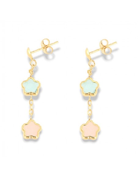 Orecchini Oro Giallo Fiore Pendente Con Quarzo Rosa E Topazio Celeste [9fbc3b47]