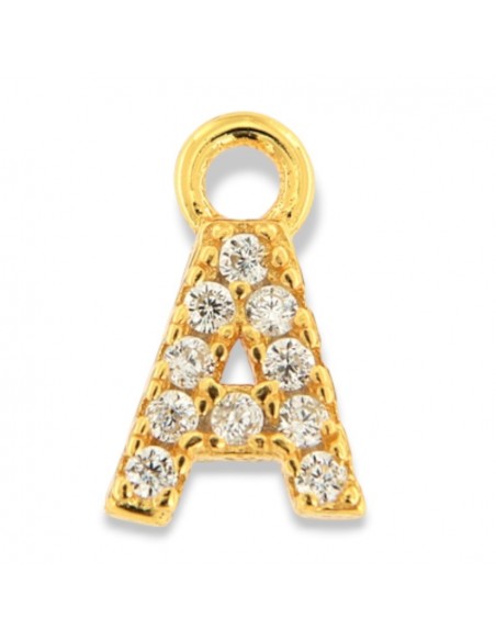 Ciondolo Argento Dorato Iniziale A Zirconi Bianchi 8MM [1d2c8ce6]