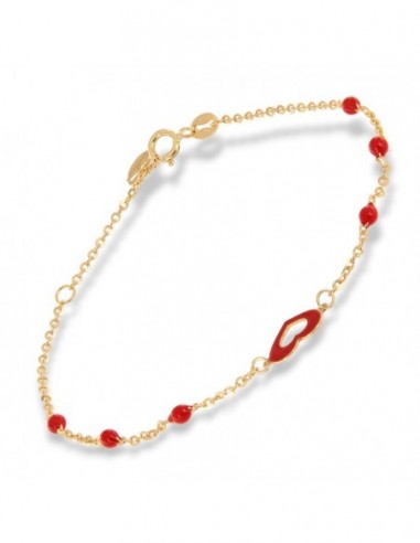 Bracciale Oro Giallo Neonato Cuore Rosso Sfere Rosse [cdaa6081]