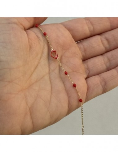 Bracciale Oro Giallo Neonato Cuore Rosso Sfere Rosse [d8d89598]