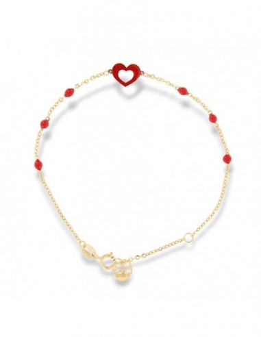 Bracciale Oro Giallo Neonato Cuore Rosso Sfere Rosse [6a951382]