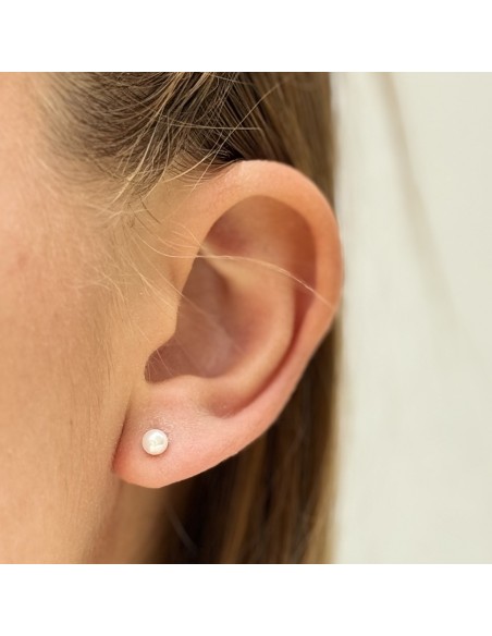 Orecchini Argento Rodiato Perla Bianca 4MM [5c29795f]