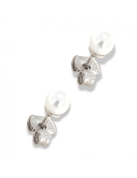 Orecchini Argento Rodiato Perla Bianca 4MM [eb34b85b]
