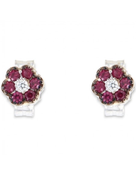 Orecchini Oro Bianco 6+1 Rubini 0,12 Diamanti 0,02 [96febeba]