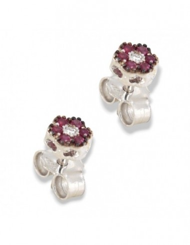 Orecchini Oro Bianco 6+1 Rubini 0,12 Diamanti 0,02 [389f4b2d]
