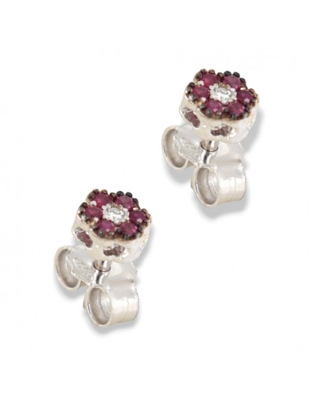 Orecchini Oro Bianco 6+1 Rubini 0,12 Diamanti 0,02 [389f4b2d]
