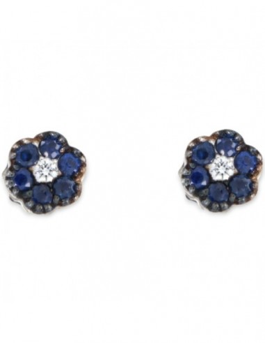 Orecchini Oro Bianco 6+1 Zaffiro 0.12 Diamanti 0,02 [2049d6ab]