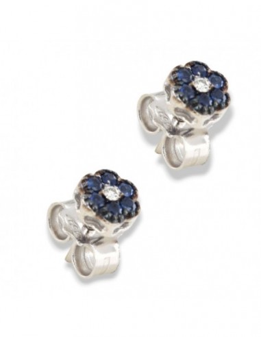 Orecchini Oro Bianco 6+1 Zaffiro 0.12 Diamanti 0,02 [d8ee18d2]