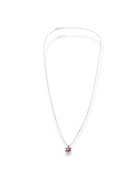Ciondolo Oro Bianco Fiore Rubini 0,08 Diamanti 0,02 [15309e2d]