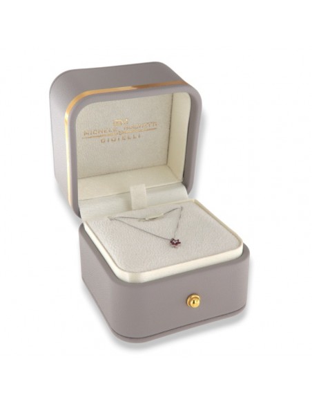 Ciondolo Oro Bianco Fiore Rubini 0,08 Diamanti 0,02 [7b0b1c24]