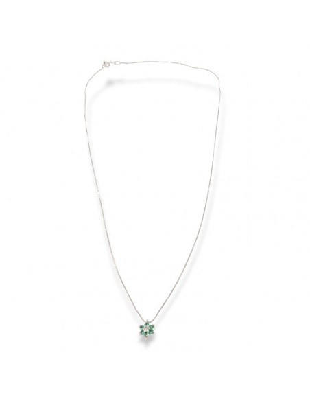 Ciondolo Oro Bianco Fiore Smeraldi 0,07 Diamanti 0,02 [929c462c]