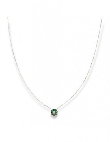 Ciondolo Oro Bianco Punto Luce 6+1 Smeraldi 0,06 Diamanti 0,01 [daa49392]