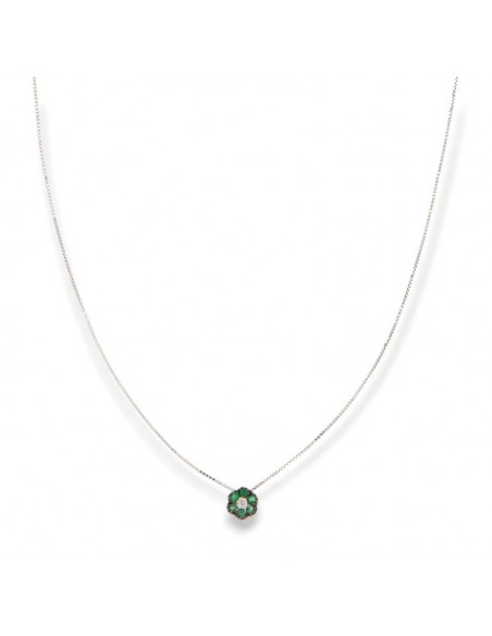 Ciondolo Oro Bianco Punto Luce 6+1 Smeraldi 0,06 Diamanti 0,01 [daa49392]