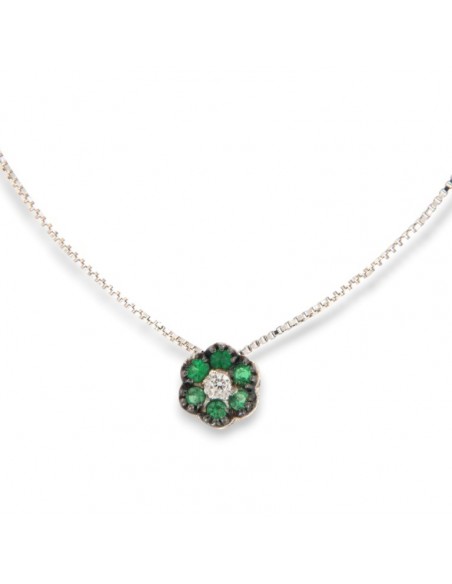 Ciondolo Oro Bianco Punto Luce 6+1 Smeraldi 0,06 Diamanti 0,01 [7fda0274]