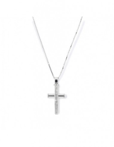 Ciondolo Oro Bianco Croce Stilizzata Diamanti 0,09 [e57d8007]