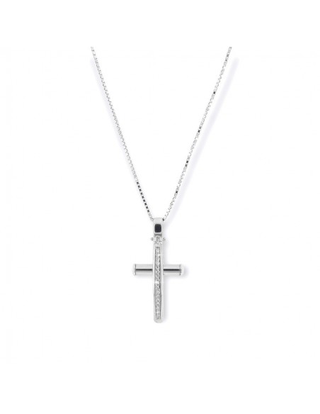 Ciondolo Oro Bianco Croce Stilizzata Diamanti 0,09 [e57d8007]