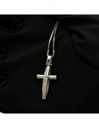 Ciondolo Oro Bianco Croce Stilizzata Diamanti 0,09 [9f994eed]