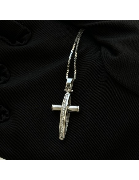 Ciondolo Oro Bianco Croce Stilizzata Diamanti 0,09 [9f994eed]