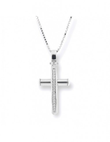 Ciondolo Oro Bianco Croce Stilizzata Diamanti 0,09 [28848fe9]