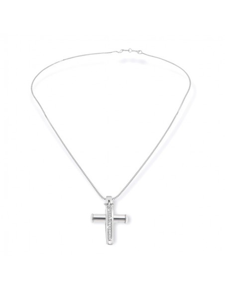 Ciondolo Oro Bianco Croce Stilizzata Diamanti 0,09 [2dd4c8f7]