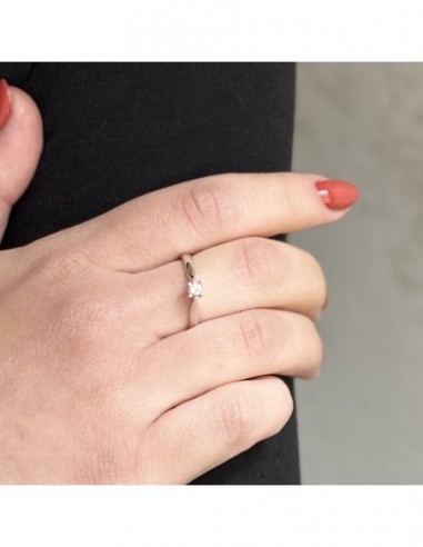 Anello Oro Bianco Solitario Castone Vittoriano Diamante 0,10 Carati [f25172a4]