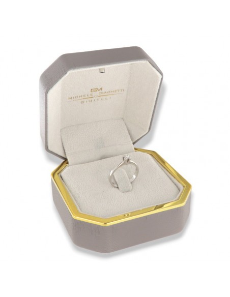 Anello Oro Bianco Solitario Castone Vittoriano Diamante 0,10 Carati [993ab7b3]