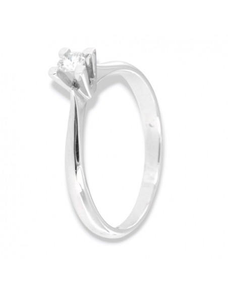 Anello Oro Bianco Solitario Castone Quadro Diamante 0,12 Carati [3e1d025a]