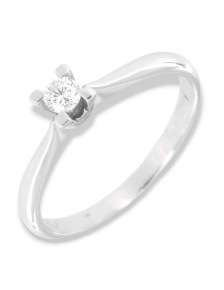 Anello Oro Bianco Solitario Castone Quadro Diamante 0,12 Carati [d00bb8a5]