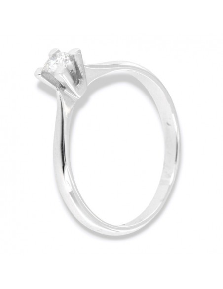 Anello Oro Bianco Solitario Castone Quadro Diamante 0,12 Carati [d55bffbb]
